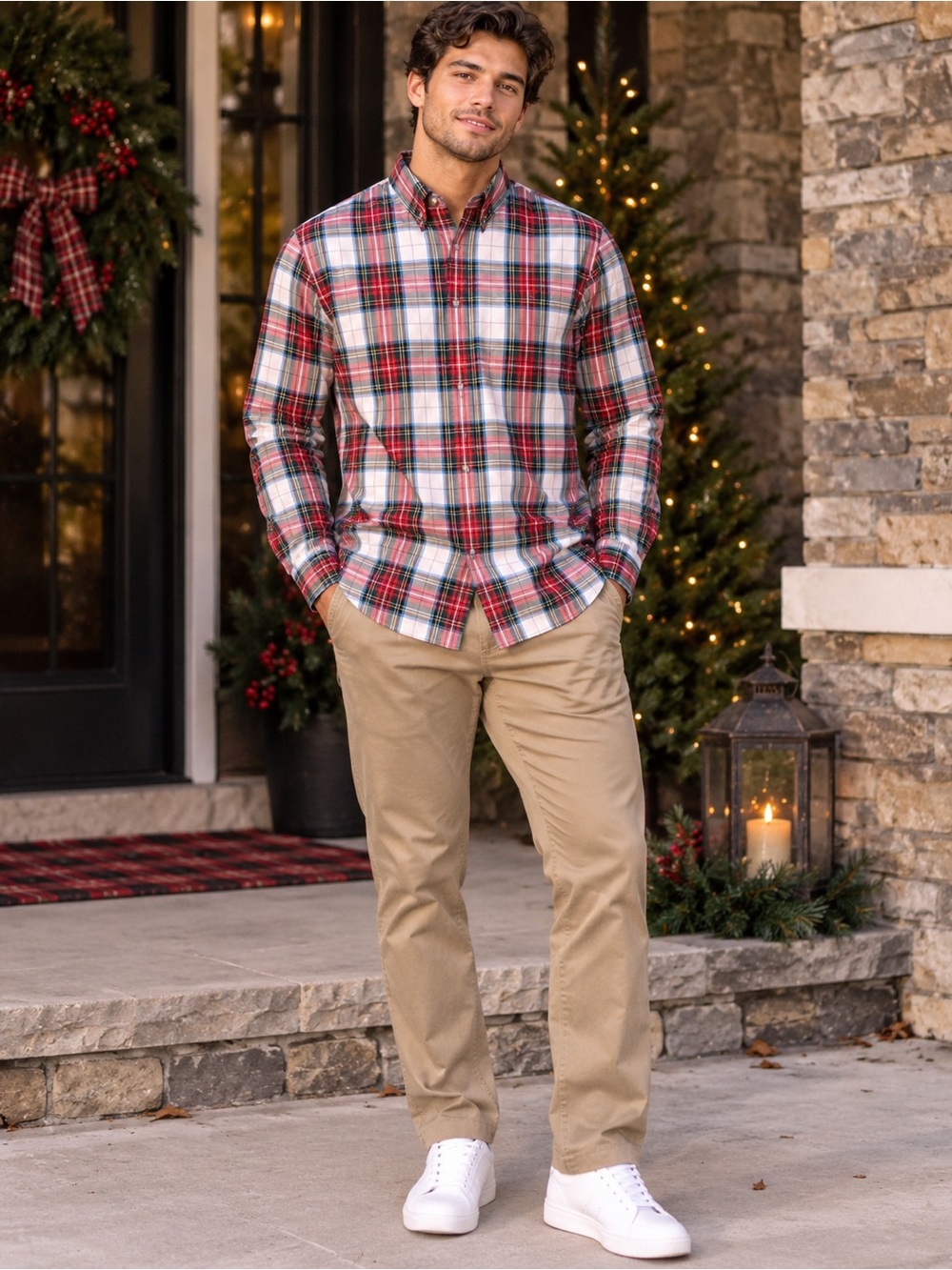 NWT - IZOD Men’s XL Holiday Tartan Plaid Button-Down Shirt
